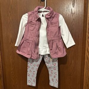 Aspen Kids Baby Girl 18M 3 Piece Outfit Vest Long Sleeve Shirt Leggings